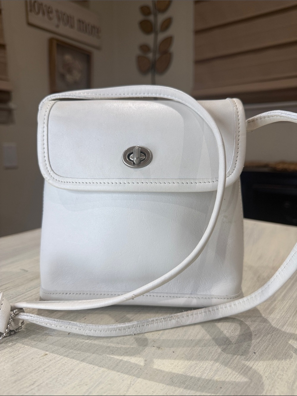 RARE Vintage Coach Tango Flap White Leather Crossbody Bag Nickel Closure
